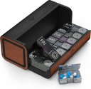 Pill Organizer Weekly, 2 Times a Day for 7-Day Leather Medicine Box Travel Container Vitamin Am Pm Pill Case, Twice Daily Privacy Pill Holder, Modern and Portable Pillbox (Black and Brown)