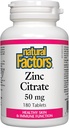 Natural Factors - Zinc Citrate 50mg, Support for Healthy Skin & Immune Function, 180 Tablets