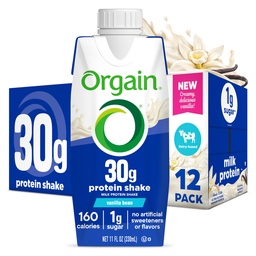Orgain 30g υψηλή πρωτεΐνη Shake, Γαλακτοκομική απομονωμένη πρωτεΐνη γάλακτος, Vanilla Bean, 5g BCAAs, 1g ζάχαρη ανά υπηρεσία, αντικατάσταση γεύματος, έτοιμη για ποτό, Κετοφιλική, χωρίς γλουτένη 11 Fl Oz (πακέτο των 12)