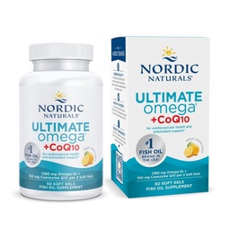 Σκανδιναβικά φυσικά Ultimate Omega + CoQ10, Lemon - 60 μαλακά γέλη - 1280 mg Omega-3 + 100 mg CoQ10 - Υγεία της καρδιάς, Κυτταρική ενέργεια, Αντιοξειδωτική υποστήριξη - Μη ΓΤΟ - 30 Υπηρεσίες