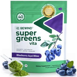 Best Tasting Super Greens σκόνη με 40+ Superfoods – Delicious Daily Green σκόνη με βιταμίνη Β12, ψευδάργυρο, βιταμίνη C, μαγνήσιο και ασβέστιο – Πράσινο χυμό Superfood Mix - βατόμουρο Acai Γεύση