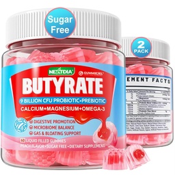 Butyrate Gummies με προβιοτικό + προβιοτικό + μεταβιοτικό, Omega-3 500mg,9 δισεκατομμύρια CFU Προβιοτικά με Ίνες, ασβέστιο & μαγνήσιο, ινουλίνη, Psyllium Husk για την Digestive Υγεία,Bloating Support,Sugar Free