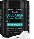 Vitals Multi Collagen, Toz - Unflavored, Easy to Dissolve - Tip I, II, III, V, X - Kadınlar ve Erkekler için - Saçları, Skin, Nails ve Ortak Sağlık - 30 Hizmet