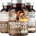 N1N Premium Mushroom Kompleksi [10X Güçlü Mushrooms] Reishi, Lions Mane, Cordyceps, Chaga, Türkiye Tail and Maitake to Support Health, Brain Functions and Energy Levels, 60 Veg Caps and Energy Levels