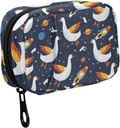 Fustylead Cute Geese Flying with Stars Planets Rockets Travel Pill Organizer Bag with lips Small Pill Box 7 Day Pill Case for Purse Storage Weekly Vitamin Medicine Supplement