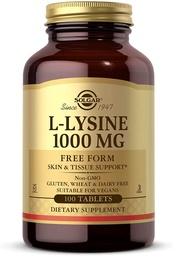 Solgar L- Lysine 1000 mg, 100 δισκία - Ενισχυμένη απορρόφηση και αφομοίωση - Προάγει την ακεραιότητα του δέρματος και των χειλιών - Υποστήριξη κολλαγόνου - Αμινοξέα - Μη ΓΤΟ, Vegan, Χωρίς γλουτένη - 100 Σερβιέτες