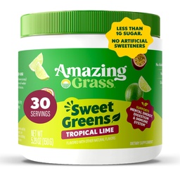 Amazing Grass Sweet Greens and Superfoods Powder for Digestive Health, Greens Powder, Digestive Enzymes, Probiotics, Spirulina, Chlorella, Tropical Lime, 30 Servings