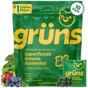 Gruns Adults Super Greens Gummies, Multivitamin Superfood Gummy Bears, Spirulina, Chlorella, Prebiotics & Fiber Gummies for Digestive Health, Adaptogens Supplement, 20 Vitamins & Minerals, 10 Count