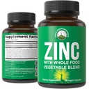 Vegan Zinc Supplement with Vitamin C + Whole Food Blend of 25 Vegetables and Fruits for Max Absorption. Zinc Supplements 30mg Capsules, Pills, Tablets, Vitamins for Adults Both Men and Women