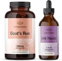 HERBAMAMA Goat's Rue and Milk Thittle Kit - Bundle 1200 mg Goat's Rue Capsles & Milk Thistle Liver Detox Drops 4 fl oz - Vegan, Non-GMO, Sugar & Alcohol-Free - 2 Pack
