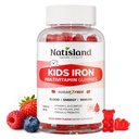 Iron Gummies for Kids & Teens, Kids Multivitamin with Iron Supplement, Vitamin B Complex, A, C, D3, Calcium, Zinc, DHA, Prebiotic, Blood Builder & Energy Support for Iron Deficiency, Vegan, 60 Ct