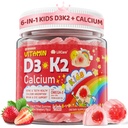 Βιταμίνη D3 K2 + Υγρό-γεμισμένο ασβέστιο Gummies για Παιδιά & Έφηβοι, 1000IU / 2000IU D3 με Μαγνήσιο, Αλγικό Ωμέγα 3, Παιδικές Βιταμίνες για Οστά & Δόντια, Απορρόφηση ασβεστίου, Εγκέφαλο, Ανοσοποιητικό, Χωρίς Ζάχαρη, 60Cts