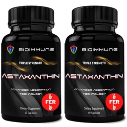 BioImmune 2 Pack τριπλή δύναμη AstaQuilTM Ασταξανθίνη 12mg Ενισχυμένη απορρόφηση, 120 Softgels w/Organic Coconut Oil. Ισχυρό αντιοξειδωτικό για την υγεία των ματιών, των αρθρώσεων και της καρδιάς