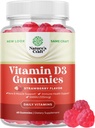 Vegan D3 Yetişkinler için Gummies - D3 5000 Erkekler ve Kadınlar için Doğal Gummy Vitaminleri Immunity Ortak Destek Artı Dişleri - Gelatin Ücretsiz GMO Delicious Strawberry Flavor