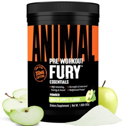 Animal Fury Pre Workout Powder - Green Apple, 350mg καφεΐνη, BCAA Amino Acids, 2g Beta Alanine, Κιτρουλίνη & Τυροζίνη, Ενέργεια, Εστίαση, δύναμη, αντοχή, προεργασία για άνδρες και γυναίκες, 30 Υπηρεσίες