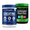 Orgain Creatine Monohydrate Powder 17.64 Oz (100 Servings) & Collagen Peptides Powder 1lb (20g Grass Fed) Bundle - Unflavored, Non-GMO Supplements for Muscle, Brain, Skin & Joint Support