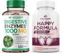 Υγιής Wellness Digestive Ένζυμα 1000MG Plus Συμπληρώματα Πρεβιοτικών & Προβιοτικών + Ευτυχισμένη Φόρμουλα Φυσικό Στρες Φόρμουλα Συμπλήρωμα ανακούφισης για γυναίκες & άνδρες Bundle