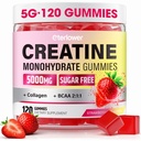 Creatine Monohydrate Gummies, 5g Creatine Gummies for Women & Men.Pre-Workout & Muscle Growth Support, Contains BCAA, Collagen, Sugar-Free, 120 Count