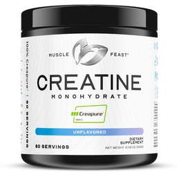 Μύες Feast Creapure Creatine Monohydrate σκόνη, Vegan Keto Φιλική γλουτένη-free, Μαζική Κεραυνός, συμπλήρωμα αποκατάστασης μυών και Εμπιστευμένη Creatine για μυϊκή ανάπτυξη, σκόνη Creatine, Unflaved, 300g
