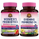 Vitalitown Women's Inner & Outer Beauty Bundle: 120 Billion CFU Probiotics (30 Strains) + Evening Primrose Oil 1300mg, Complete Gut, Vaginal & Skin Health