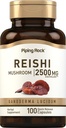 Piping Rock Reishi Mushroom Capsules | 2500mg | 100 Pills | Standardized Herbal Extract Supplement | with Ganoderma Lucidum | Non GMO, Gluten Free