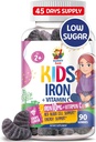 SUNNY SAM Iron Gummies for Kids & Teens - 10mg Iron Vitamins with Vitamin C - Low-Sugar Chewable Gummy Supplement for Immune Support, Supports Red Blood Cell Production for Children & Teen Girls
