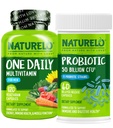 NATURELO Probiotics for Digestive Health - 60 Vegetarian Capsules and One Daily Multivitamin for Men, 120 Vegetarian Capsules Bundle
