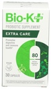 Bio-K + Extra Care Probiotic Supplement Capsules for Adult Men and Women, 80 Billion Active Bacteria, Promotes Immune System Health - Vegan & Gluten-Free Delayed Release, 30 Capules/Box]