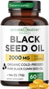 Black Seed Oil Capsules 2000mg Per Serving, Organic Cold Pressed Black Cumin, High TQ, Immune & Joint Support, 60 Count