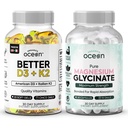 Organics Ocean Muscle, Bone, Heart & Sleep Wellness Bundle – Chelated Magnesium Glycinate with Zinc & VIT D3 and K2 Supplements for Muscle Function, Calcium Absorption & Vascular Health