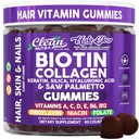 Clean Nutra Biotin Gummies | Collagen, Hyaluronic Acid, Keratin Hair Vitamins Supplement - Hair Growth Support, Skin & Nails - Vitamins C, D, E, B6 & B12 - US Made for Women & Men | 60 Gummy Count