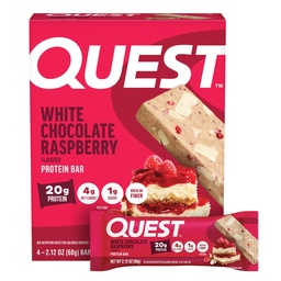 Quest Nutrition White Chocolate Raspberry Protein Bars, 20g Protein, 1g Sugar, 5g Net Carb, High Fiber, Gluten Free, Keto Friendly, 4 Count