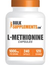 BulkSupplements.com L-Methionine Capsules - Amino Acids Nutritional Supplements, Choline Supplements, Antioxidants Supplement - Gluten Free, 2 Capsules per Serving, 240 Count (Pack of 1)
