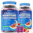Kids 4+ Nighttime Multivitamin, Melatonin Free Sleep Aid Gummies w/Magnesium Glycinate, Saffron, L-Theanine, Calcium, Inositol, D3+K2, Zinc Supports Calm Mood, Brain, Bone & Immune, Sugar Free, 2 Pack