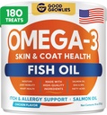 Omega 3 Köpekler için Balık Yağı (180 Ct) - Skin & Coat Chews - Kuru & Itchy Skin Relief + Alerji Desteği - Shiny Coats - EPA&DHA Fatty Asits - Natural Salmon Oil Chews Kalp, Hip & Ortak Destek