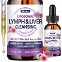Liposomal Lymphatic Drainage Drops, 26 in 1 Liver Cleanse Detox & Repair with Milk Thistle, Echinacea, Glutathione, Vitamins, Lymph-Liver Cleanse, Gut & Metabolic Health - Strawberry Flavor, 2 Fl Oz