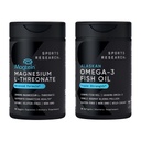 Sports Research® 90 Ct Cognitive Health Pack - Triple Strength Omega 3 Fish Oil EPA DHA Fatty Acids from Single-Source Wild Alaskan Pollock & Magtein Magnesium L-Threonate for Memory, Focus, Cognition