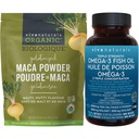 Viva Naturals Organic Maca Powder 1lb+Triple Strength Omega-3 Fish Oil 2500mg—Gelatinized Peruvian Maca Root for Energy + Omega-3 with EPA & DHA for Brain & Heart Health—Vegan, Gluten-Free, Non-GMO