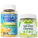 Organic Spirulina Chlorella Gummies, Vegan Omega-3 Gummies 1000mg + Turmeric, 2 Pack