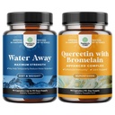 Bundle of Water Away Herbal Diuretic Pills High Strength with Dandelion Leaf Extract & Green Tea for Bloating Relief and Pure Quercetin with Bromelain Supplement for Immune Aid - High Potent 500mg
