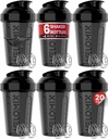 VELOMIX - 6 PACK- Shaker Cups for Protein Shakes 20 oz - 6 Wirex Whisk | Leak Kanıt Protein Shaker Şişe for Protein Shakes, Shaker Şişe Pack for Pre & Post Workout, Shaker Cup (ALL IN BLACK)