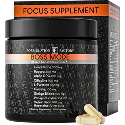 Factory Formulation 10-σε-1 Nootropic Brain Supplement for Memory and Focus - Bacopa Monnieri, Lion's Mane, Alpha GPC, Ginkgo Biloba - Γνωστική Υποστήριξη για Ενήλικες, 120 Κάψουλες, 2 Μήνες Προσφορά