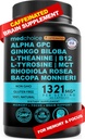 12-in-1 Nootropic Brain Supplement with Caffeine Anhydrous: Ginkgo Biloba for Brain Support, Memory and Focus - B12, Alpha GPC, L Theanine and Choline Supplements with Bioperine with 1321mg (60ct)