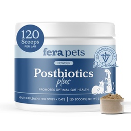 Fera Pets Postbiotics Plus Prebiotics for Dogs & Cats - με Slippery Elm - Προάγει την ιδανική Digestive Υγεία & Φλεγμονώδη Ανταπόκριση - Ενισχύει την Ανοσία - 120 Scoops