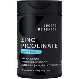 Sports Research Υψηλή ισχύς ψευδάργυρος Picolinate 30mg με οργανικό λάδι καρύδας 