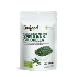 Sunfood Superfoods Chlorella Spirulina Tablets - Spirulina και Chlorella Green Algae Tablets για γυναίκες & άνδρες, Πηγή Χλωροφύλλης, Β Βιταμίνες, και Πρωτεΐνη, Σπασμένο Τείχος Κυττάρων, Vegan - 4 oz Τσάντα
