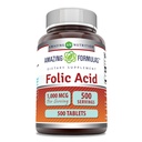 Amazing Formulas Folic Acid 1000 Mcg (1 Mg) Tablets Supplement | Vitamin B9 | Non-GMO | Gluten Free | Made in USA (500 Count)