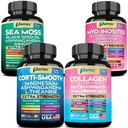 Cortisol, Myo-Inositol, Collagen + Sea Moss Bundle – 4-in-1 Women’s Wellness Stack with Ashwagandha, DIM, Biotin, Collagen Peptides I–V, Black Seed Oil, Turmeric, Vitamin C, and Magnesium