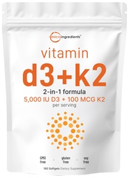 Micro Συστατικά Βιταμίνη D3 5.000 IU + K2 MK-7 100 mcg, 180 Softgels 