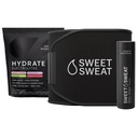 Sports Research Sweet Sweat Black Waist Trimmer 'Xtra-Coverage' Belt (Size - Large), Multi Flavor Hydrate Electrolytes (16x Pack) and Original Workout Enhancer Roll-On Gel Stick